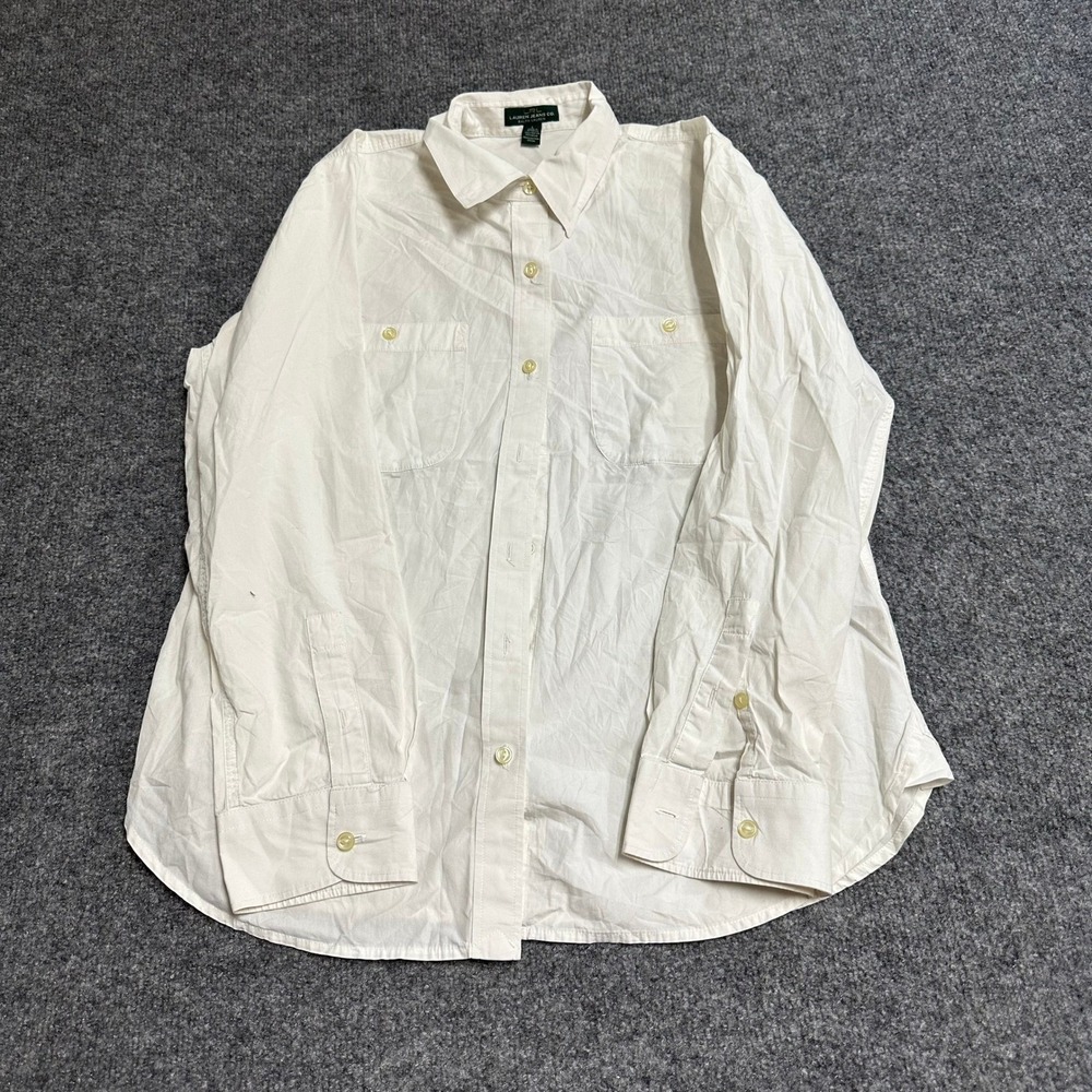 Lauren Jeans Co Button Down Womens Size L White Cotton Long Sleeve Utility Shirt
